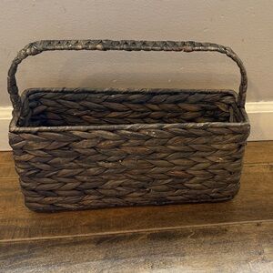 Woven Dark Brown Rectangular Basket with Handle